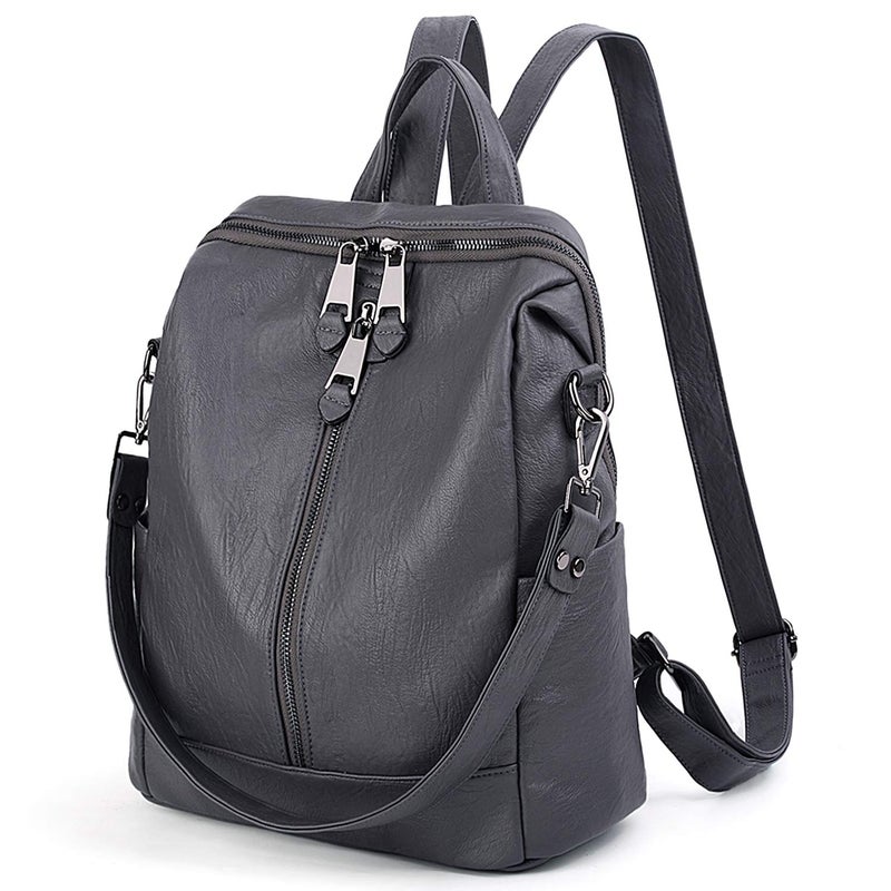 UTO Women Backpack Purse PU Washed Leather Convertible Ladies Rucksack Zipper Pockets Earphone Hole Shoulder Bag - Image 1